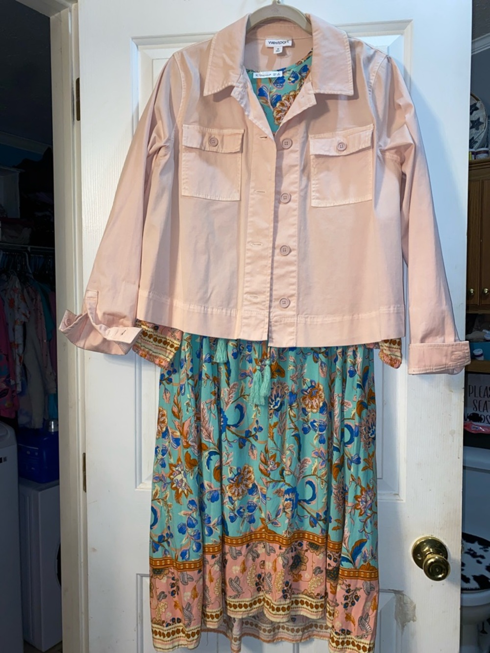 Light Peach Westport Dressbarn Utility Jacket over r. Vioimos Dress/ Paired